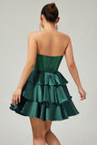 Dark Green Beaded A-line Strapless Corset Short Ball Dress