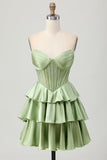 Dark Green Beaded A-line Strapless Corset Short Ball Dress