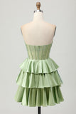 Dark Green Beaded A-line Strapless Corset Short Ball Dress