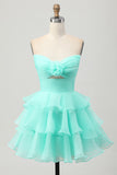 Cute Blush A-Line Strapless Cut Out Tiered Short Homecoming Dress