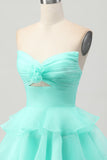 Cute Blush A-Line Strapless Cut Out Tiered Short Homecoming Dress