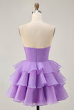 Blush A-Line Strapless Tiered Cocktail Dress with 3D Flowers