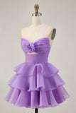 Blush A-Line Strapless Tiered Cocktail Dress with 3D Flowers