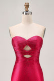 Strapless Cut Out Fuchsia Beaded Tight Short Cocktail Dress