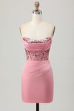 Strapless Blush Corset Sequins Bodycon Homecoming Dress