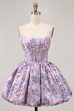 Yellow Strapless Fit and Flare Brocade A-Line Short Homecoming Dress