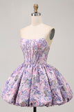 Yellow Strapless Fit and Flare Brocade A-Line Short Homecoming Dress