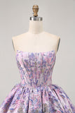 Yellow Strapless Fit and Flare Brocade A-Line Short Homecoming Dress