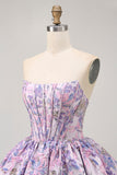 Yellow Strapless Fit and Flare Brocade A-Line Short Homecoming Dress
