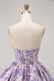 Yellow Strapless Fit and Flare Brocade A-Line Short Homecoming Dress