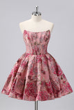 Off The Shoulder Dark Green Brocade Floral A Line Printed Homecoming Dress