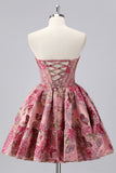 Off The Shoulder Dark Green Brocade Floral A Line Printed Homecoming Dress