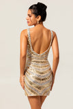 Sparkly Golden Bodycon Sequins V-Neck Cocktail Dress