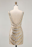 Sparkly Golden Bodycon Sequins V-Neck Cocktail Dress