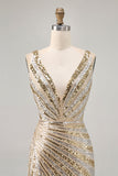 Sparkly Golden Bodycon Sequins V-Neck Cocktail Dress