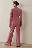 Grey Pink 2 Piece Notched Lapel Women Suits with 3D Flower