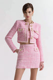 Pink 2-Piece Tweed Short Homecoming Outfits