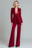 Red 2 Piece Shawl Lapel Fitted Women Suits