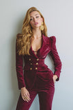 Burgundy 2 Piece Notched Lapel Women Suits with Pockets