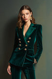 Dark Green Peak Lapel 2-Piece Velvet Double Breasted Women Prom Suits