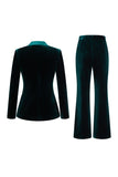 Dark Green Peak Lapel 2-Piece Velvet Double Breasted Women Prom Suits