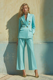 Blue Peak Lapel 2 Piece Long Sleeves Prom Suits with Pockets