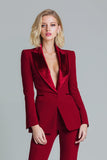 Red 2 Piece Peak Lapel Women Ball Suits with Sleeves