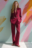 Burgundy Peak Lapel 2 Piece Women Ball Suits with Pockets