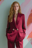 Burgundy Peak Lapel 2 Piece Women Ball Suits with Pockets
