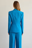 Blue 2 Piece Notched Lapel Satin Women Ball Suits