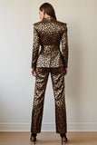 Gold Black Leopard Shawl Lapel 2 Piece Women Ball Suits