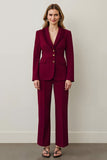 Burgundy Shawl Lapel 2 Piece Women Ball Suits with Ruffles