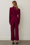 Burgundy Shawl Lapel 2 Piece Women Ball Suits with Ruffles