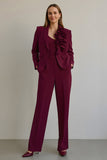 Burgundy 2 Piece Ruffled Satin Women Ball Suits with Pockets