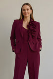 Burgundy 2 Piece Ruffled Satin Women Ball Suits with Pockets