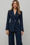 Navy 2 Piece Satin Notched Lapel Women Ball Suits