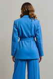 Blue Notched Lapel 2 Piece Women Ball Suits with Belts