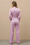 2 Piece Pink Satin Notched Lapel Double Breasted Women Business Suits