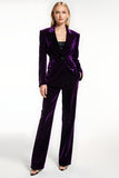 Dark Purple 2 Piece Peak Lapel Velvet Business Suits