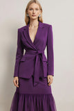 Dark Purple 2 Piece Peak Lapel Pencil Midi Business Suits