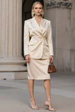 Champagne 2 Piece Peak Lapel Pencil Midi Business Suits