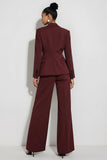Burgundy 2 Piece Peak Lapel Single Breasted Business Suits