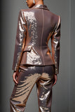 Rose Golden Peak Lapel 2 Piece Women Suits with Sleeve