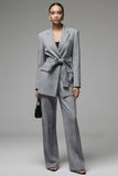 Grey Notched Lapel 2 Piece Women Suits with Bowknot