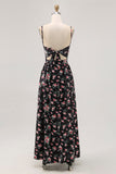 Black Flower Cut Out A Line Long Wedding Guest Dress
