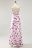 Purple Floral A Line Spaghetti Straps Printed Wedding Guest Dress