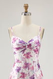 Purple Floral A Line Spaghetti Straps Printed Wedding Guest Dress