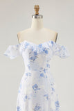 Printed Pink Flower A Line Ruffled Wedding Guest Dress