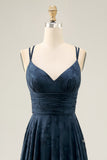 Floral A Line Navy Printed Long Wedding Guest Dress