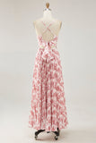 Blush Flower Pleated A Line Spaghetti Straps Wedding Guest Dress